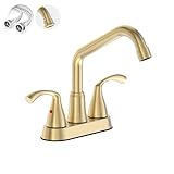 Phiestina Brushed Gold Rotatable Long Spout Laundry Utility Sink Faucet with Garden House Threaded End, 4 InchCenterset,Water Supply Lines, 2 Handles for 3-Hole Sinks,LF180-BG