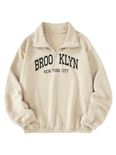 Verdusa Boy's Zip Up Letter Print Sweatshirt Half Long Sleeve Thermal Loose Pullovers