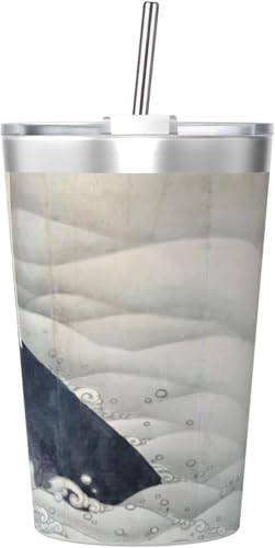 魔法瓶 象と鯨図屏風 伊藤若冲 タンブラー 350ml ステンレス製 水筒蓋とストロー付き 真空断熱漏れない 持ち運び 直飲み 子供 通勤 通学 かわいい おしゃれ プレゼント