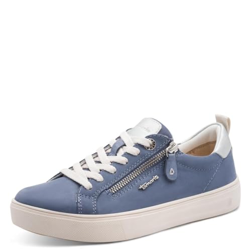 Tamaris Comfort Damen Sneaker flach mit Reißverschluss Freizeit, Blau (Denim Nubuc), 41 EU