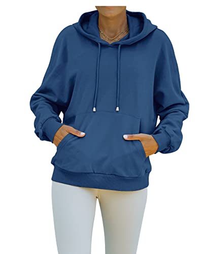 WIEIYM Damen Oversized Hoodie Basic Kapuzenpullover Einfarbiger Casual Sweatshirt Hoody Sport Kapuzen Sweat mit Tasche, Blau , M Cover