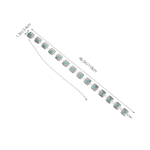 BESPORTBLE Turquoise Waist Chain Belt: Retro Boho Square Charms Link Cowgirl Body Chain Jewelry for for Dress Jeans Country Concert Outfit2