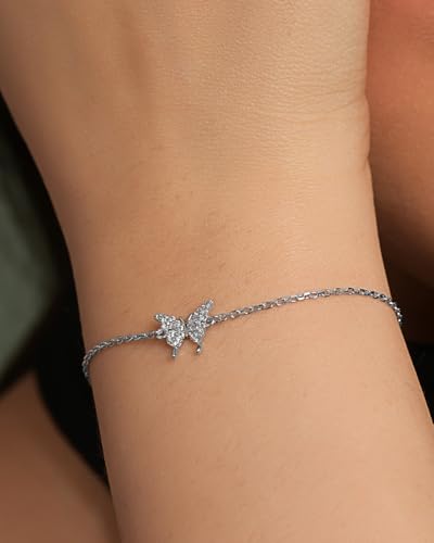 Image of Clara 925 Silver Fia Butterfly Pendant Earrings Chain Bracelet Anklet Ring | Gift for Women & Girls | Platinum Plated | Jewellery Set