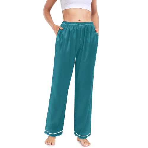 ODAWA Undefined Women Pajamas Pants Long Pajama Bottoms Women's Silk Satin Pants, Strong Blue, XX-Large