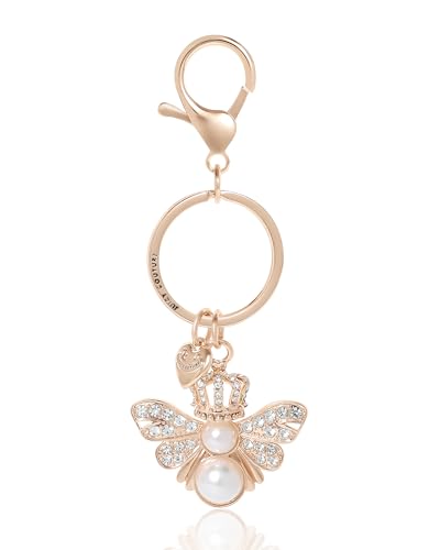 Juicy Couture Queen Bee Keychain With Rhinestones and Faux Pearls, Bee Gifts for Women