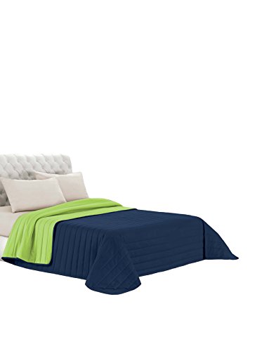 Trapuntino Estivo Linea Elegant Made in Italy Copriletto Stampato in Morbida Microfibra - Trapunta Primavera Estate Mezza Stagione - Piazza e Mezza 220x270cm, Blu Scuro/Verde Mela