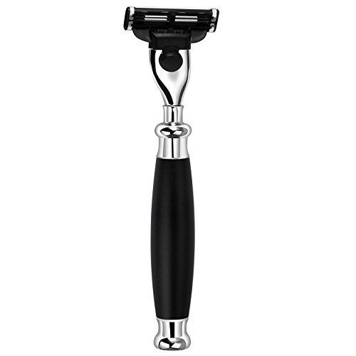 VELKOMIN for Gillette Mach 3 Razor Men's Razor Handle, Silver Chrome Finish & Black Frosted Aluminum Alloy Material (Black)