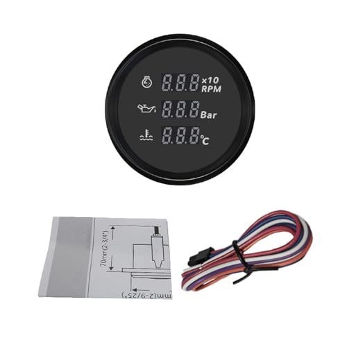 ELING Cyfrowy obrotomierz 52 mm, ciśnienie oleju, temperatura wody 3 w 1, 8 kolorów, podświetlenie tła, wodoszczelny, do samochodów SUV
