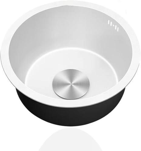 LoiYtrd Mini évier de Cuisine Rond Blanc, évier Simple avec raccords de vidange(Ø 25cm)
