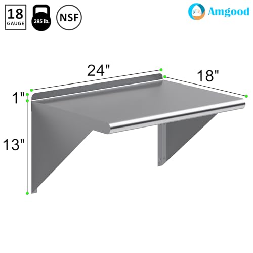 Image of AmGood 24 inch Long X 18 inch Deep Stainless Steel Wall Shelf | NSF Certified | Appliance & Equipment Metal Shelving | Kitchen, Restaurant, Garage, Laundry, Utility Room