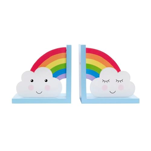 Sass & Belle - Juego de 2 sujetalibros de madera, diseño de arcoíris y nube