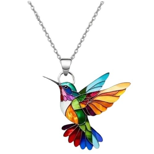 MIFYNN Colorful Hummingbird Necklace for Women 2D Hummingbird Dangle Necklaces Acrylic Hypoallergenic Cute Bird Necklaces For Women Bird Lovers