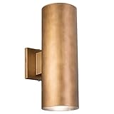 VAXCEL Chiasso Modern Outdoor Porch Light, 5' W x 14.25' H 2-Light Gold Brass Cylinder Wall Sconce, Up and Down Wall Light for Porch, Patio, Deck, or Front Door