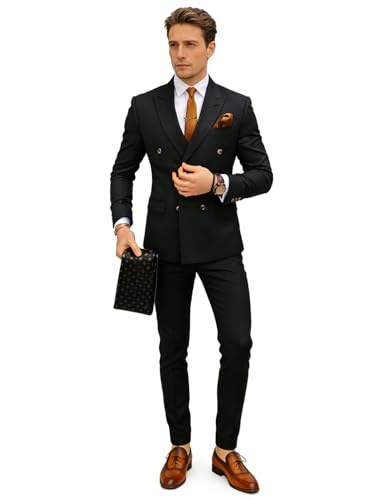 Costume à Double Boutonnage Homme Ensemble Chic Veste Croisée Pantalon Tailleur Coupe Moderne