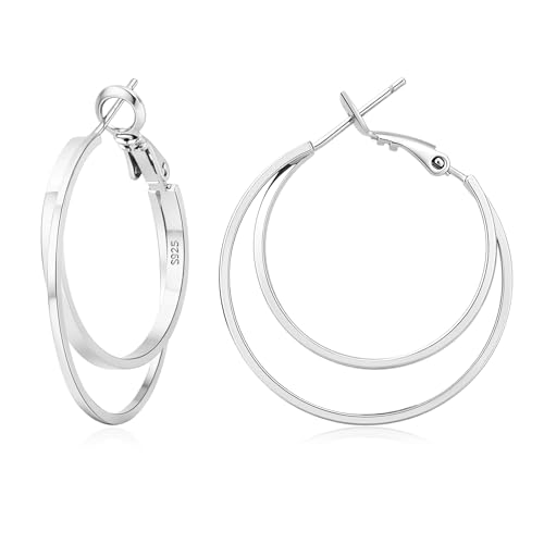 LOUMILEO Creolen Silber 925 Hypoallergen Creolen Silber 925 Klein Leichte Doppelt Gekreuzte Ohrringe Damen 30MM
