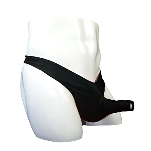 Sexy Men's Nylon Bikini Thong Underwear Elephant Nose Pouch T-Back Soft Slim Open Front G-String Tangas Undies (One Size,Black)2