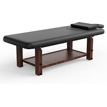 pouseayar Stationary Massage Table with Adjustable Height Legs for Treatment, Physical Therapy, Spa Facial Professional Massage Bed, Black PU Leather 31.5 Wide - 700LBS Load, Heavy Duty Wood Frame