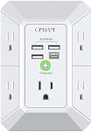 Wall Charger, Surge Protector, QINLIANF 5 Outlet Extender with 4 USB Charging Ports (4.8A Total) 3-Sided 1680J Power Strip Multi Plug Adapter Spaced for Home Travel Office (3U1C)