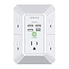 Wall Charger, Surge Protector, QINLIANF 5 Outlet Extender with 4 USB Charging Ports, 3-Sided 1680J Power Strip Multi Plug Adapter Spaced for Home Travel Office