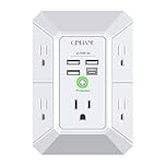 Wall Charger, Surge Protector, QINLIANF 5 Outlet Extender with 4 USB Charging Ports (4.8A Total) 3-Sided 1680J Power Strip Multi Plug Adapter Spaced for Home Travel Office (3U1C)