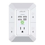Wall Charger, Surge Protector, QINLIANF 5 Outlet Extender with 4 USB Charging Ports, 3-Sided 1680J Power Strip Multi Plug Adapter Spaced for Home Travel Office