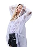 L-Rain TPU Clear Rain Coat for Women - Waterproof Packable Fashion Rain Poncho with Hood Reusable Raincoat-White-M, Medium
