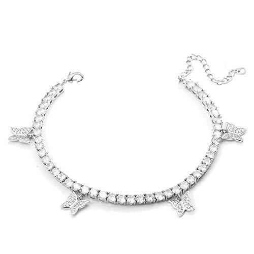 4MM Butterfly Bracelet Silver AAA+ Cubic Zirconia Tennis Bracelet Bling Iced Out CZ Butterfly Bracelets for Women
