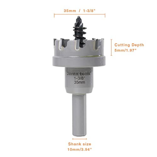 Jerax Tools 35 Mm/1-3/8 Inch Carbide Tipped Hole Cutter, For Stainless Steel, Mild Steel, Iron, Copper, Brass, Plastic #TOP1