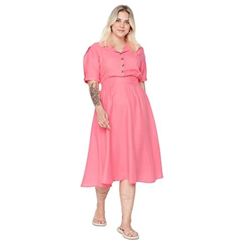 Trendyol Fuchsia Plus Size Midi Dress Cover