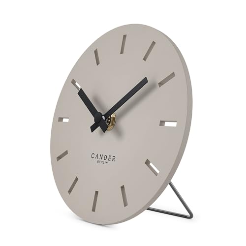 Cander Berlin MNU 2515 P Tischuhr lautlos ohne Ticken 15 cm analog batteriebetrieben warmgrau modern MDF