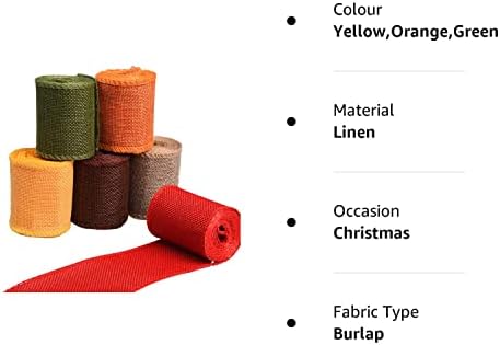 Euvoym 6 Rolls 6 Colors Christmas Burlap Ribbon Linen-Like Fabrics Ribbon Rolls Wrapping Ribbon for Gift Wrapping DIY Gift, Yellow, Orange, Green, Brown, Red