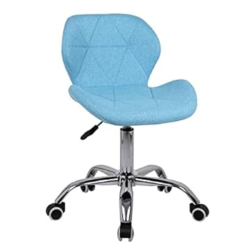Modern Fabric Swivel Office Chair, Height Adjustable Padded Armless Desk Chair with Wheels for Home Office, Blue