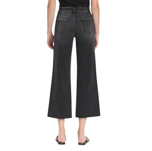Flying Monkey Women's High-Rise Raw Hem Cropped Wide Leg Jeans3
