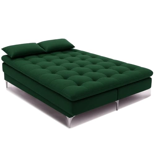 Image of Sleepify Agel 3 Seater Fabric Sofa Cum Bed Set with 2 Cushions, Best Fit for Indian Homes, Living Rooms, Offices with (Green)