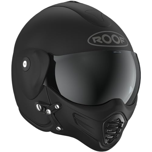 Casque Jet Haut De Gamme ROOF Roadster en Fibre De Verre avec Mentonnière Amovible Magnétique Écran Iridium Inclus– Couleur Iron Noir Mat / Noir - Offre Directe...