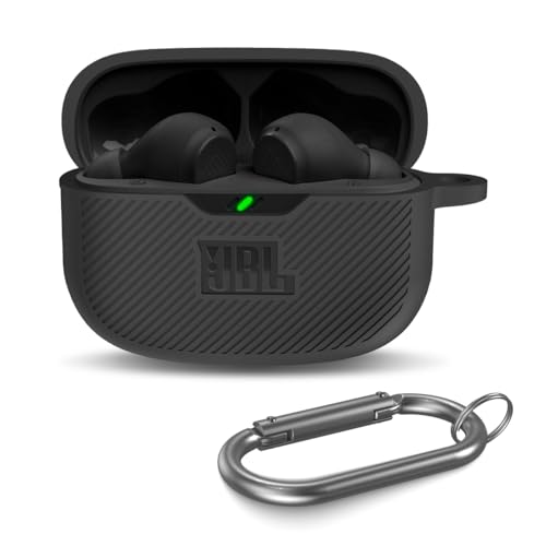 WADVCU Case Cover for JBL Vibe 200TWS & Beam Silicone Protective Anti-Scratch Shock Resistant Logo Visible Cover Compatible Devices Carabiner-Black