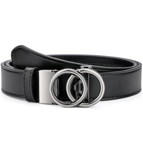 MILORDE Womens Ratchet Leather Dress Belt - 3cm/1.18“ width,Size Customizable Fit,Designs for Dress and Casual (W126-Black, 24" to 30" Waist Adjustable) by MILORDE - Used condition - US$17.92