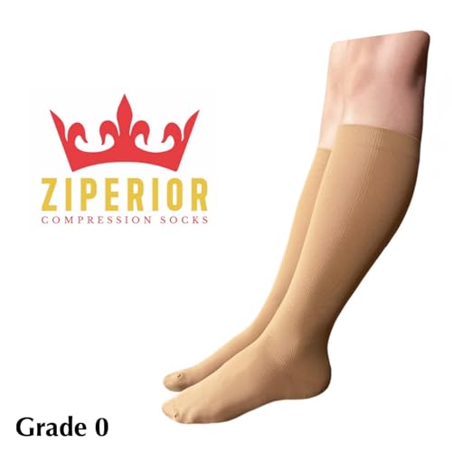 Image of 8-15 mmHg Compression Grade 0 Calf Inside Leg Zipper Closed Toe Socks (Beige, 3X-Large)