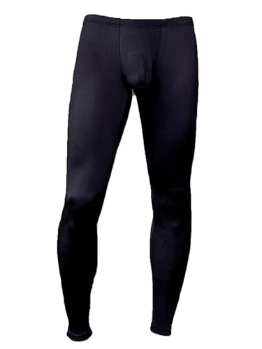 Men's Thermal Ribbed Leggings Bulge Pouch Compression Pants Seamless Base Layer Bottoms