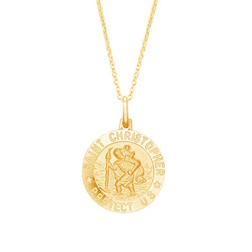Ritastephens Italian Sterling Silver or Gold Tone Round Saint St Christopher Medal Charm Pendant Necklace (Varying Sizes)