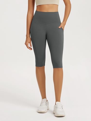 ODODOS 2-Pack High Waist Workout Capris with Pockets for Women, 14" / 19" Tummy Control Yoga Capri Leggings3