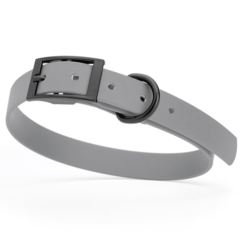 Image of Dogline Biothane Waterproof Dog Collar Strong Coated Nylon Webbing with Black Hardware Odor- Proof for Easy Care Easy to Clean High Performance Fits Small Medium or Large Dogs, Battleship Gray