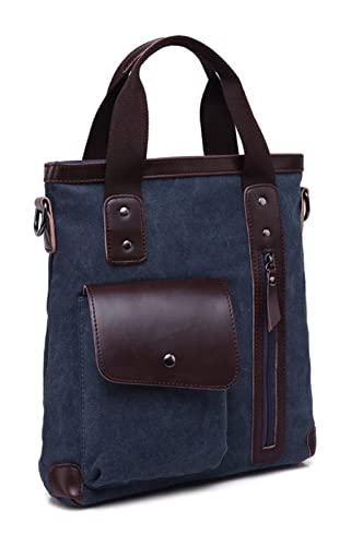 Men Girls Canvas Tote Bag Large Capacity Casual Shoulder Handle Satchel Fashion Crossbody bag(Dark Blue)