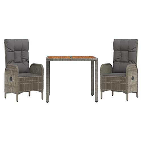 Salon de jardin 3 pièces en rotin synthétique gris avec une table et deux chaises - 4
