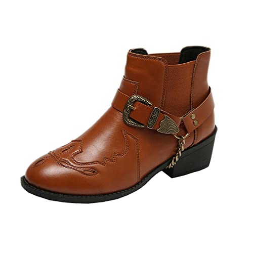 Women's Ankle Boots & Booties Leather Belt Metal Buckle Punk Western Cowboy Boots Knight Combat Booties All-Match #TOP19