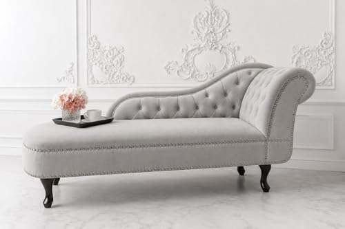 Image of Velvet Modern Chesterfield Chaise Lounge Couch 166 X 63 X 76 for Your Loving Space (Light Grey-L, Right Arm)