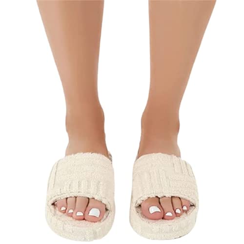 MTDBAOD Terry Towelling Slider Slippers, Slippers with Cozy Terry Lining,Thick Bottom Warm Embossed Towel Cotton Slippers, Comfortable Memory Foam Sole,for Lndoor/Outdoor (White,35) Cover