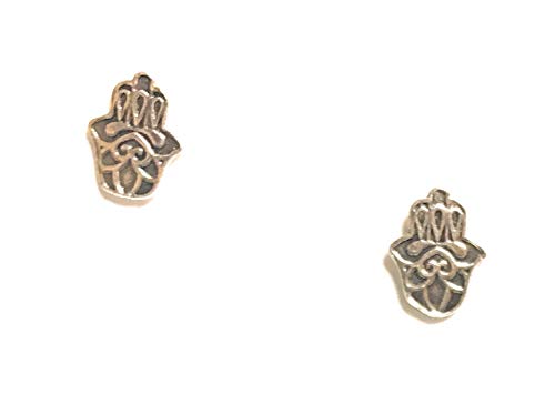 Tiny Decorative Hamsa Hand Post Earrings in Sterling Silver, #7432