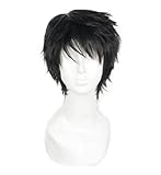 OYSRONG Men Short 11.81''/30cm Black Curly Multifunction Fluffy Layered Frizzy Cosplay Heat Resistant Fibre Wig