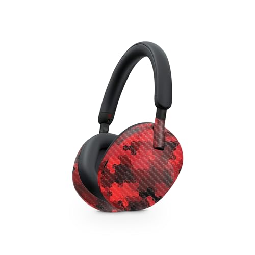 Image of MightySkins Carbon Fiber Skin Compatible with Sony WH-1000XM5 Headphones - Red Hexa Camo | Protective, Durable, and Unique Vinyl Decal wrap Cover | Easy to Apply, Remove, and Change Styles